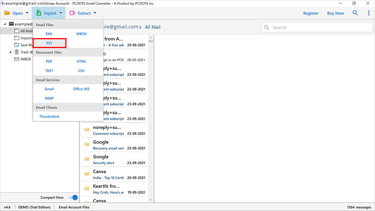 select pst format